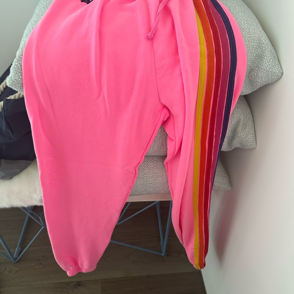 Brand new with tags Aviator Nation jogger pants with cool rainbow stripes